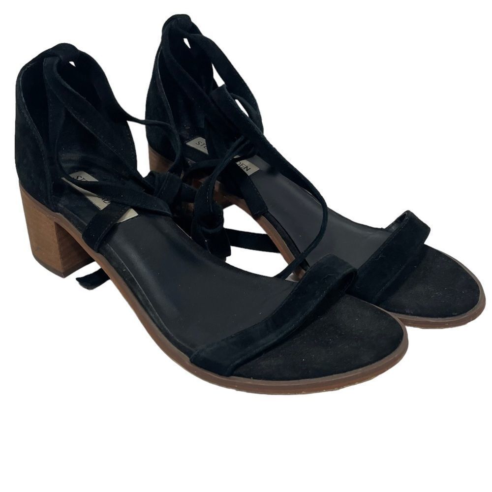 Steve Madden Black Strappy Stacked Heel Sandals